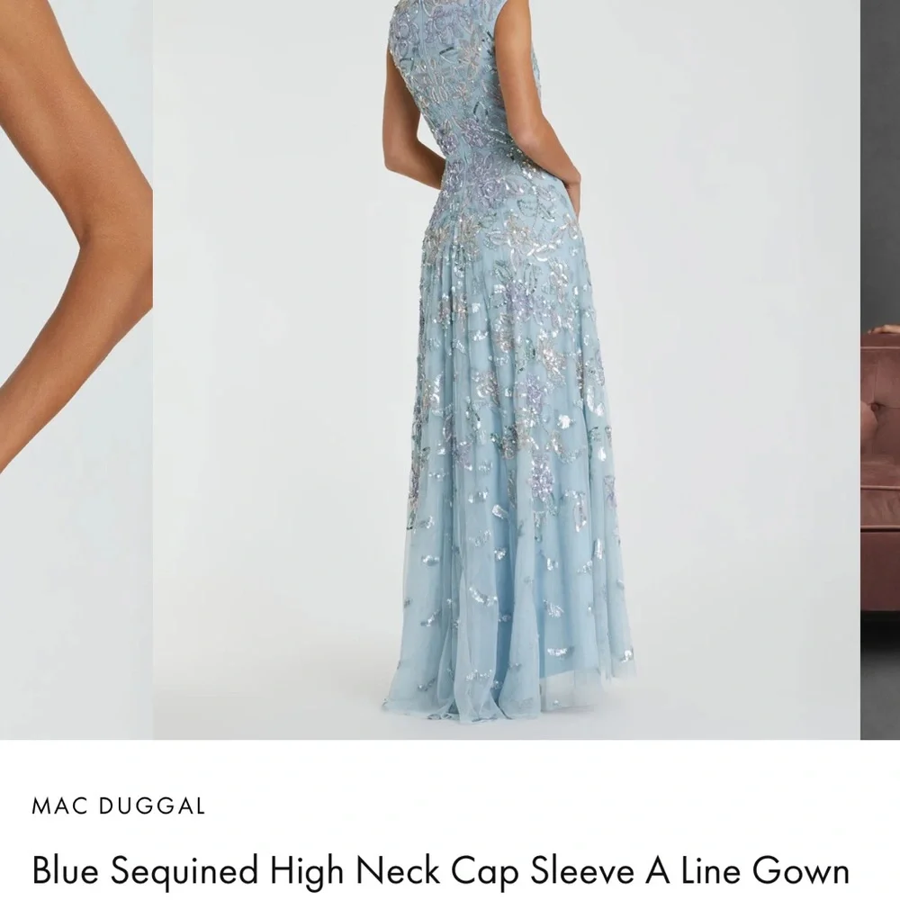 NWT Mac Duggal Light Blue Sequin Gown - Picture 4 of 5